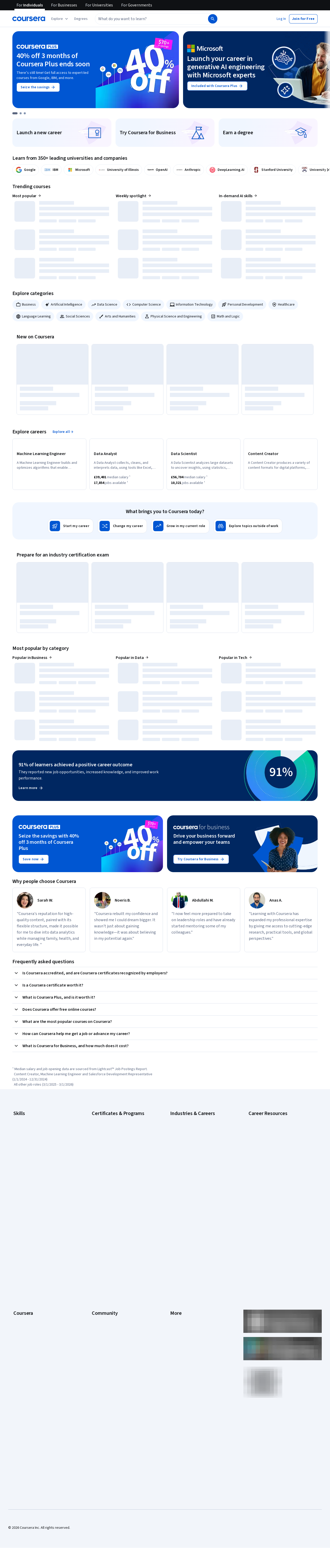 Screenshot of the Coursera for Business homepage.